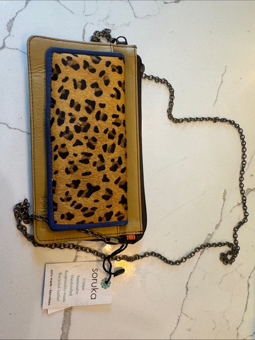 Soruka Leopard-Print Crossbody Bag in Tan and Black